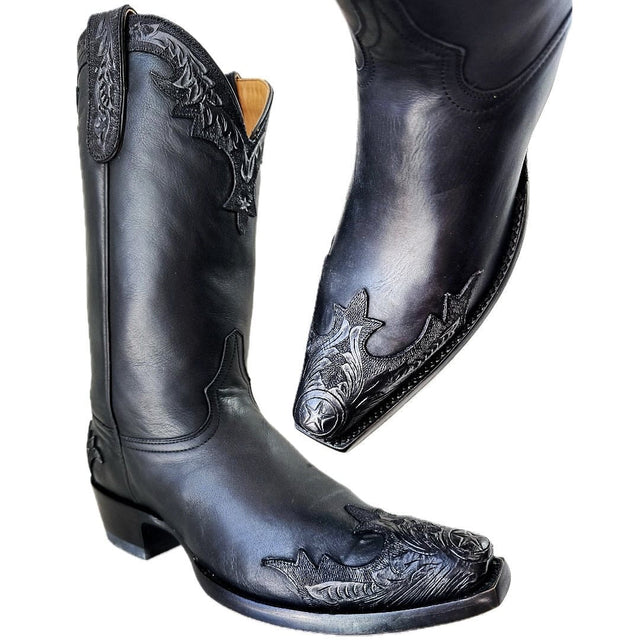 OLD GRINGO Porfirio Tooled Black Leather Cowboy Western Boots - Botablu