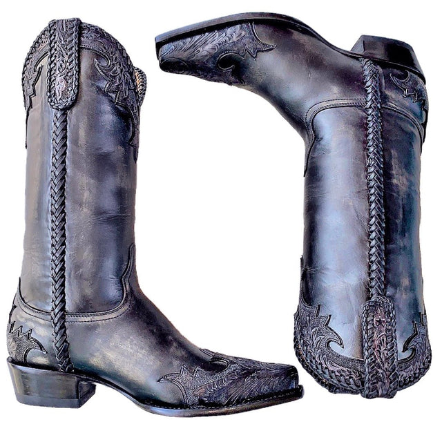 OLD GRINGO Porfirio Tooled Black Leather Cowboy Western Boots - Botablu