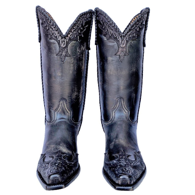 OLD GRINGO Porfirio Tooled Black Leather Cowboy Western Boots - Botablu