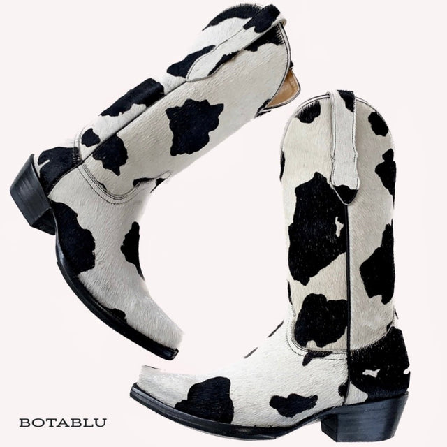 OLD GRINGO Rare Cowhide Pony Hair On White Black Cowgirl Cowboy Western Boots - Botablu