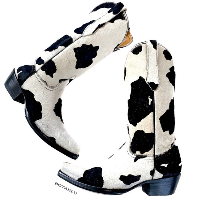 OLD GRINGO Rare Cowhide Pony Hair On White Black Cowgirl Cowboy Western Boots - Botablu