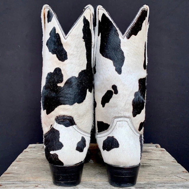 OLD GRINGO Rare Cowhide Pony Hair On White Black Cowgirl Cowboy Western Boots - Botablu