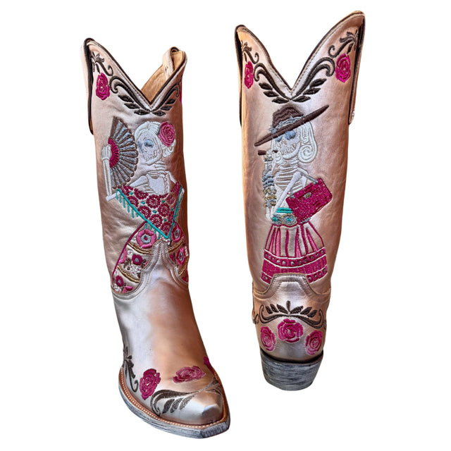 OLD GRINGO Reinas 13” Skeleton Lady Pink Cowboy Boots - Botablu