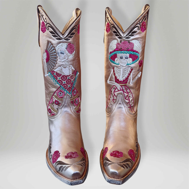 OLD GRINGO Reinas 13” Skeleton Lady Pink Cowboy Boots - Botablu