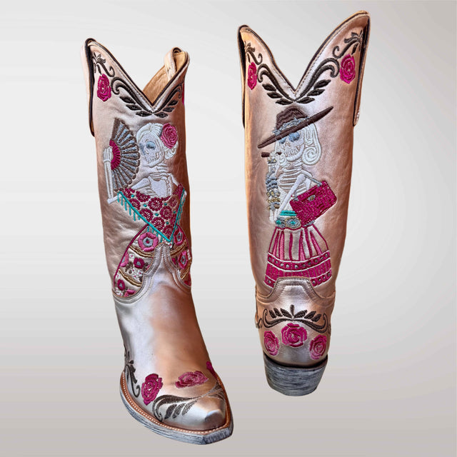 OLD GRINGO Reinas 13” Skeleton Lady Pink Cowboy Boots - Botablu