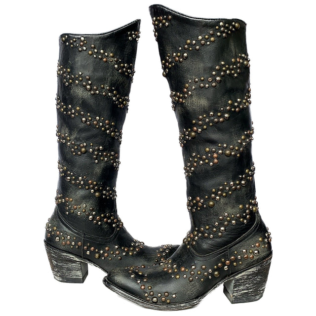 OLD GRINGO Studded Black Leather Tall Knee High Cowgirl Western Boots - Botablu