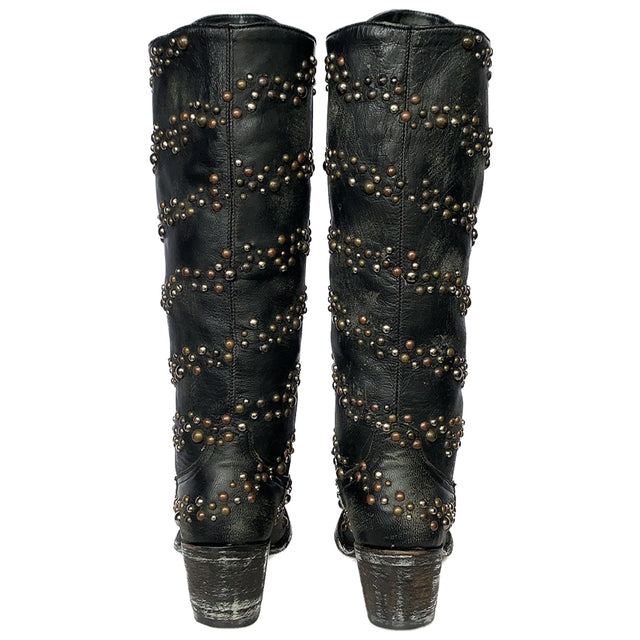 OLD GRINGO Studded Black Leather Tall Knee High Cowgirl Western Boots - Botablu