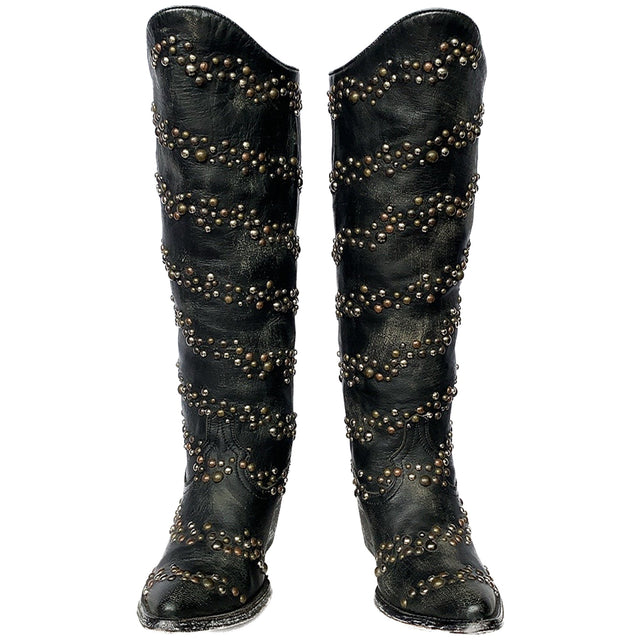OLD GRINGO Studded Black Leather Tall Knee High Cowgirl Western Boots - Botablu