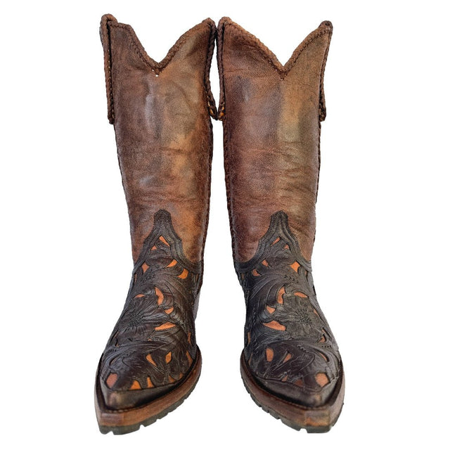 OLD GRINGO Tooled Brown Leather Tall Cowgirl Cowboy Western Boots - Botablu