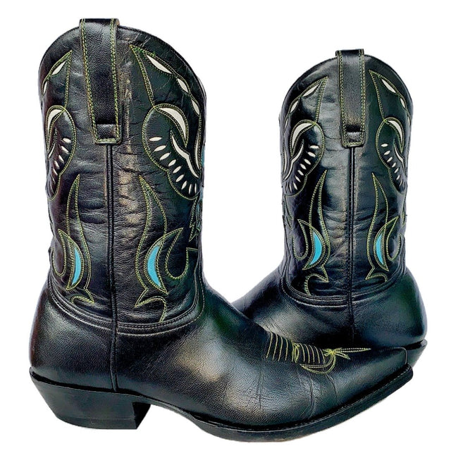 OLD GRINGO Vintage Angel Black Blue Leather Short Peewee Cowgirl Cowboy Western Boots - Botablu