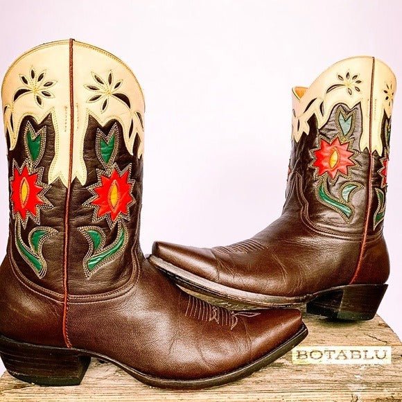 OLD GRINGO ‘Vintage’ Floral Cactus Short Peewee Snip Toe Cowgirl Cowboy Western Boots - Botablu