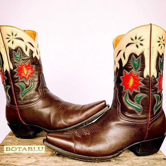 OLD GRINGO ‘Vintage’ Floral Cactus Short Peewee Snip Toe Cowgirl Cowboy Western Boots - Botablu