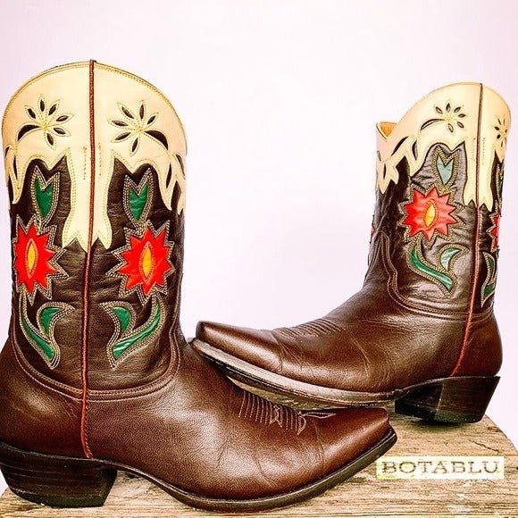 OLD GRINGO ‘Vintage’ Floral Cactus Short Peewee Snip Toe Cowgirl Cowboy Western Boots - Botablu