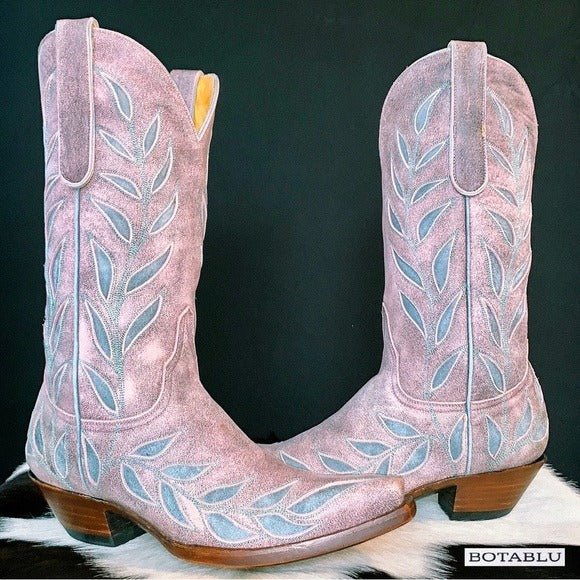 OLD GRINGO Vintage Pink Blue Leather Floral Tall Cowgirl Cowboy Western Boots - Botablu