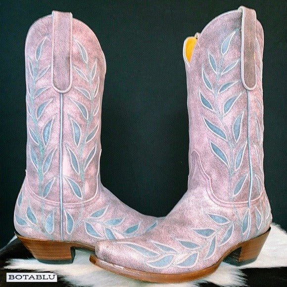 OLD GRINGO Vintage Pink Blue Leather Floral Tall Cowgirl Cowboy Western Boots - Botablu