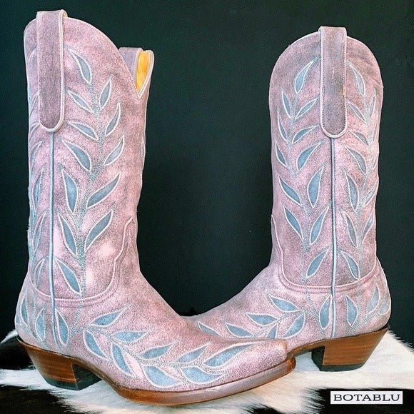 OLD GRINGO Vintage Pink Blue Leather Floral Tall Cowgirl Cowboy Western Boots - Botablu