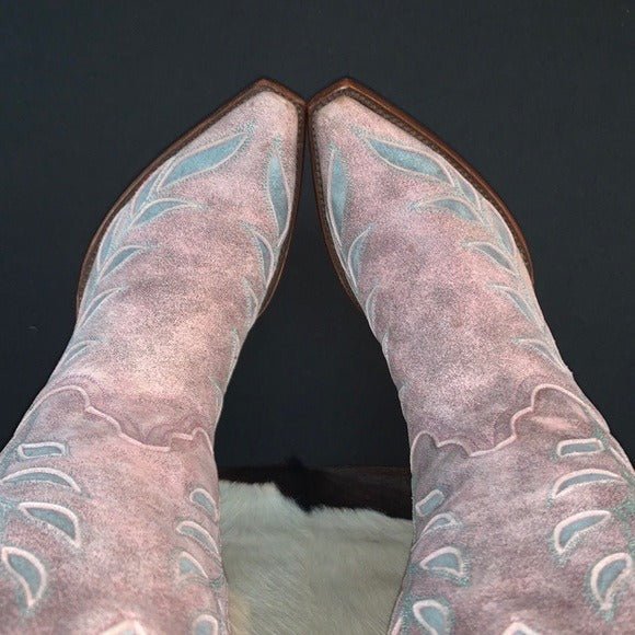 OLD GRINGO Vintage Pink Blue Leather Floral Tall Cowgirl Cowboy Western Boots - Botablu