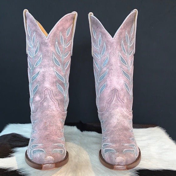 OLD GRINGO Vintage Pink Blue Leather Floral Tall Cowgirl Cowboy Western Boots - Botablu
