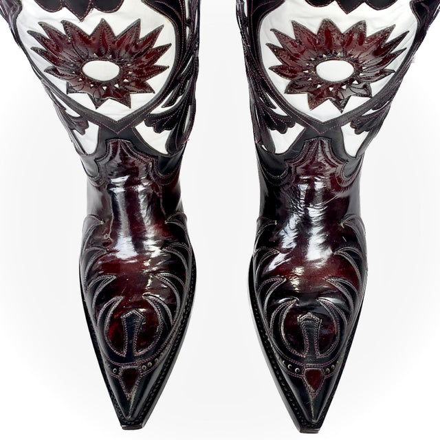 OLD GRINGO Whitney Classics Collection Sun White Black Overlay Leather Cowboy Western Boots - Botablu