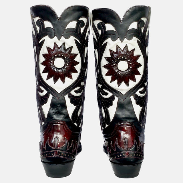 OLD GRINGO Whitney Classics Collection Sun White Black Overlay Leather Cowboy Western Boots - Botablu