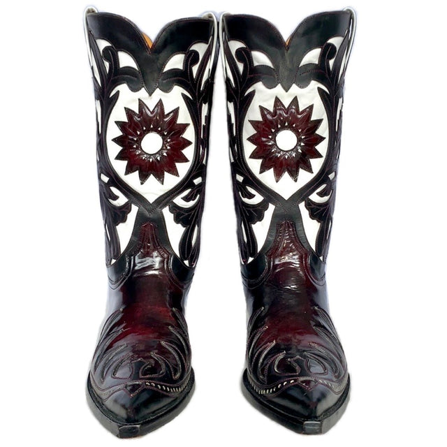 OLD GRINGO Whitney Classics Collection Sun White Black Overlay Leather Cowboy Western Boots - Botablu