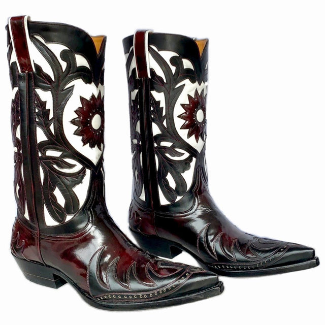 OLD GRINGO Whitney Classics Collection Sun White Black Overlay Leather Cowboy Western Boots - Botablu
