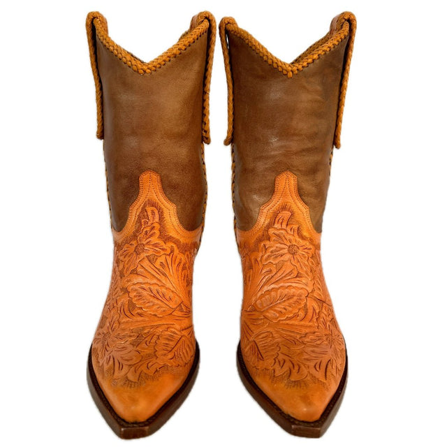 OLD GRINGO Wyoming Tooled Brown Leather Short Cowgirl Cowboy Western Boots - Botablu