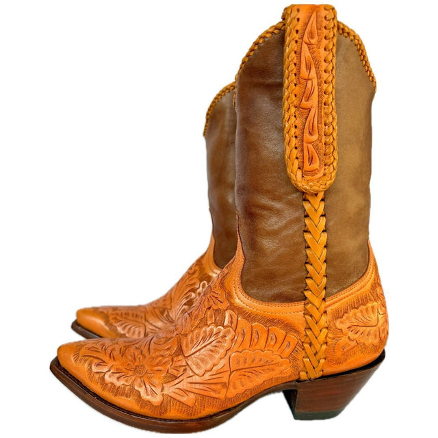 OLD GRINGO Wyoming Tooled Brown Leather Short Cowgirl Cowboy Western Boots - Botablu