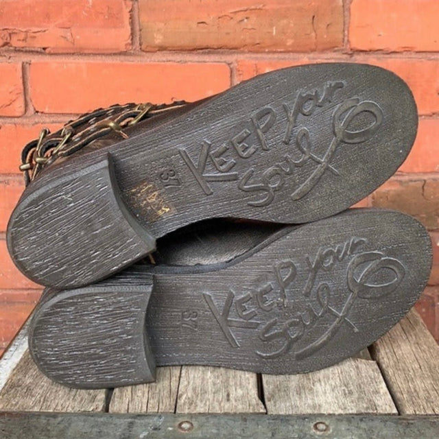 OVYE by CRISTINA LUCCHI Italy Studded Strappy Harness Boho Moto Ankle Bootie Boots - Botablu