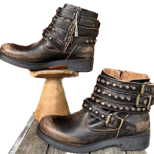 OVYE by CRISTINA LUCCHI Italy Studded Strappy Harness Boho Moto Ankle Bootie Boots - Botablu