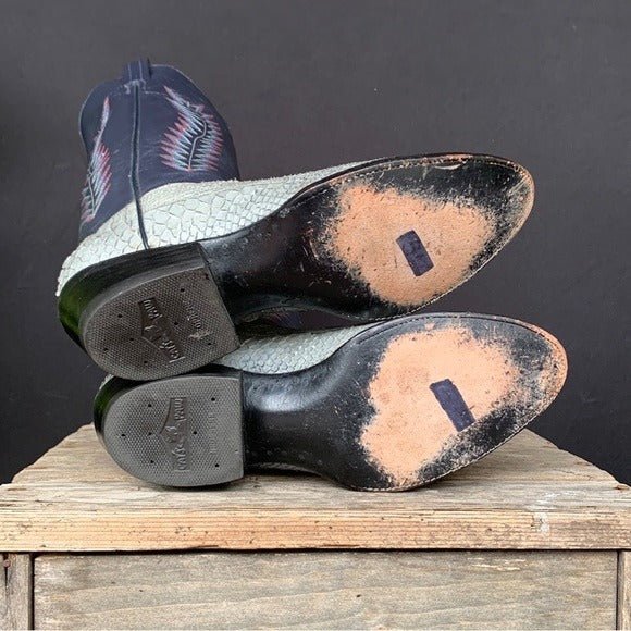 PANHANDLE SLIM Vintage Gray Snakeskin Exotic Leather Tall Cowboy Western Boots - Botablu