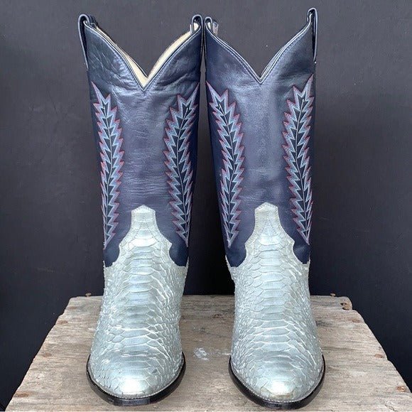 PANHANDLE SLIM Vintage Gray Snakeskin Exotic Leather Tall Cowboy Western Boots - Botablu
