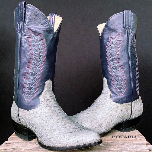 PANHANDLE SLIM Vintage Gray Snakeskin Exotic Leather Tall Cowboy Western Boots - Botablu