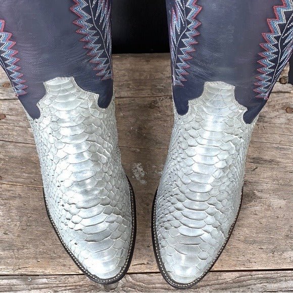 PANHANDLE SLIM Vintage Gray Snakeskin Exotic Leather Tall Cowboy Western Boots - Botablu
