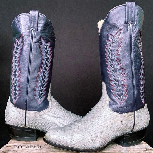 PANHANDLE SLIM Vintage Gray Snakeskin Exotic Leather Tall Cowboy Western Boots - Botablu