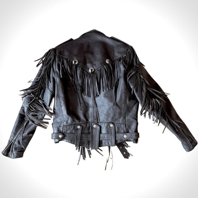 PARK V Vintage Fringe Zebra Leather Motorcycle Jacket - Botablu