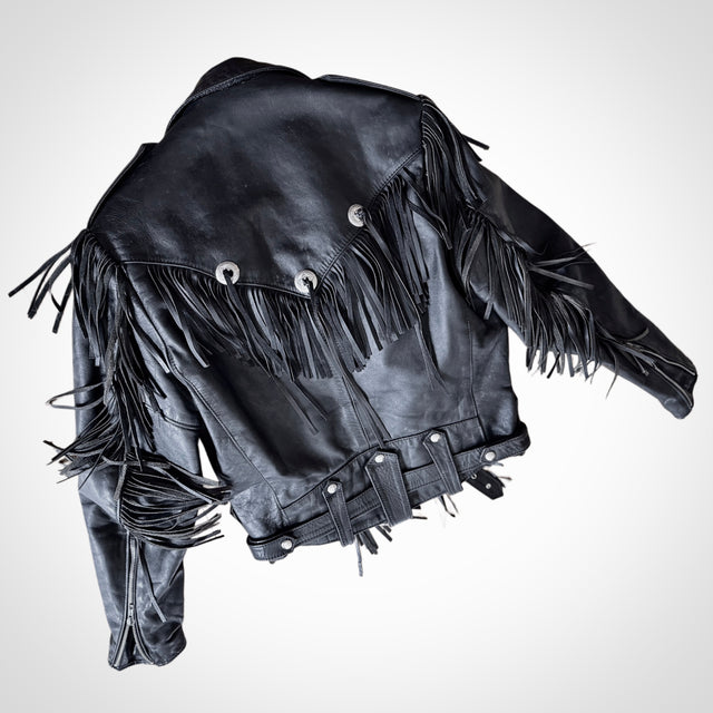 PARK V Vintage Fringe Zebra Leather Motorcycle Jacket - Botablu