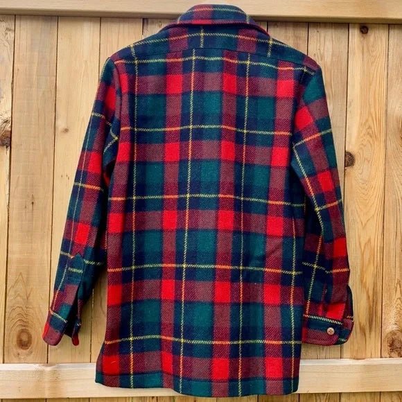 PENDLETON LOBO Vintage Wool Plaid Suede Patch Button Down Shirt Jacket Shacket - Botablu