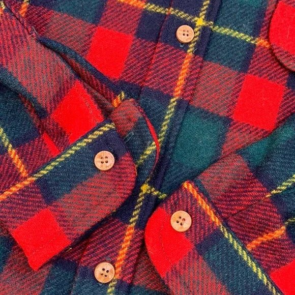 PENDLETON LOBO Vintage Wool Plaid Suede Patch Button Down Shirt Jacket Shacket - Botablu