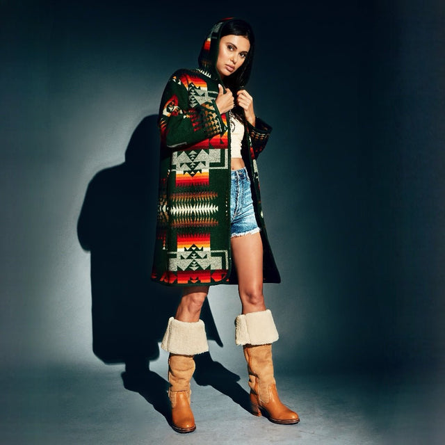 PENDLETON Woolen Mills Beaver State Vintage Wool Aztec Blanket Southwest Western Long Coat - Botablu