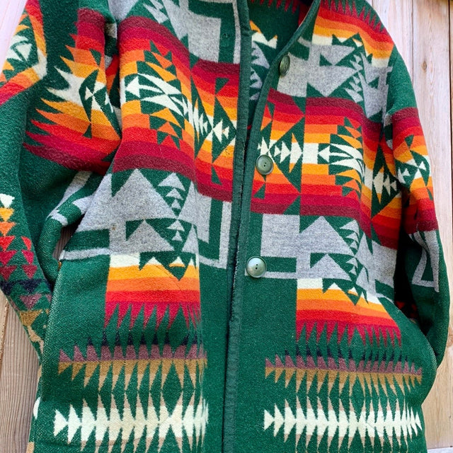 PENDLETON Woolen Mills Beaver State Vintage Wool Aztec Blanket Southwest Western Long Coat - Botablu