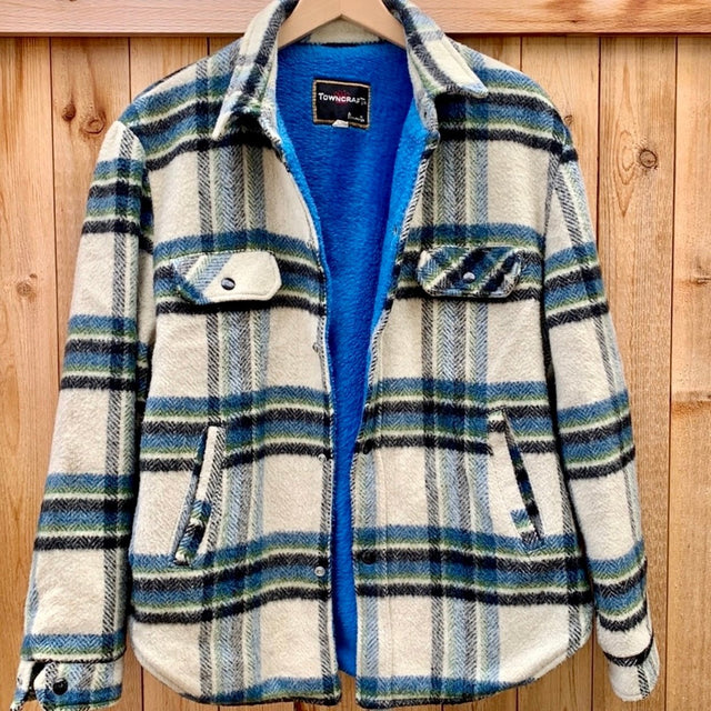PENNEYS TOWNCRAFT Vintage Wool Sherpa Fur Lined Plaid Shirt Jacket Shacket - Botablu