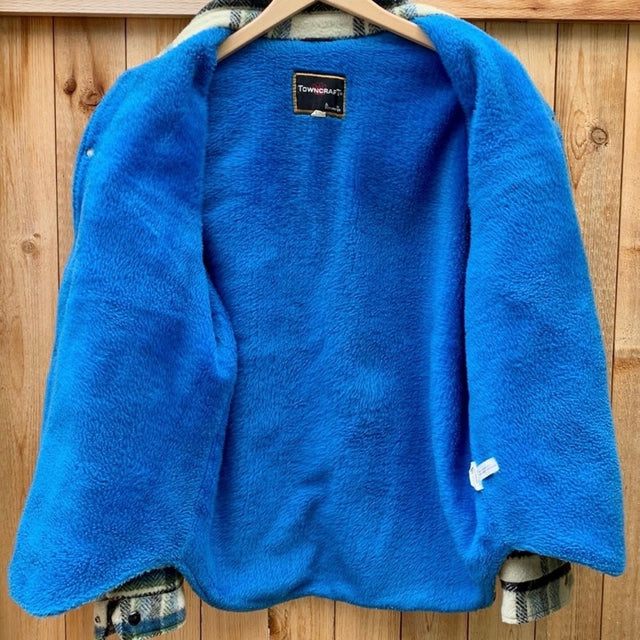 PENNEYS TOWNCRAFT Vintage Wool Sherpa Fur Lined Plaid Shirt Jacket Shacket - Botablu