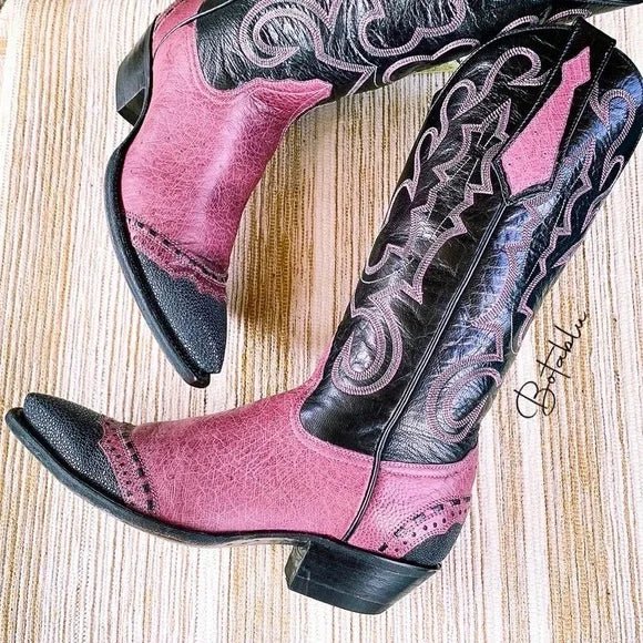 Private Collection Larry Mahan Vintage Ostrich Stingray Exotic Cowgirl Western Boots - Botablu