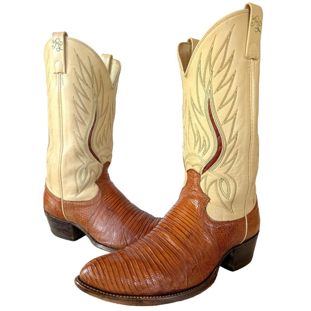 RALPH LAUREN Polo Western Collection Vintage Lizard Brown Cowboy Boots - Botablu