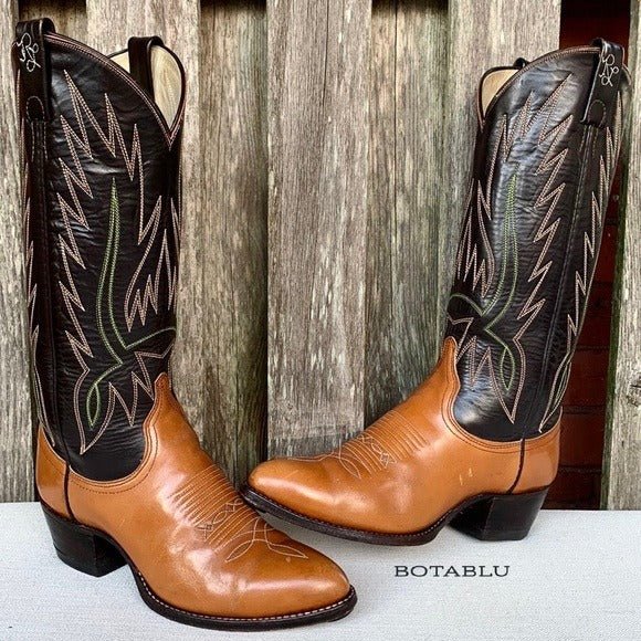 RALPH LAUREN X LUCCHESE Vintage Brown Leather Cowgirl Cowboy Western Boots - Botablu