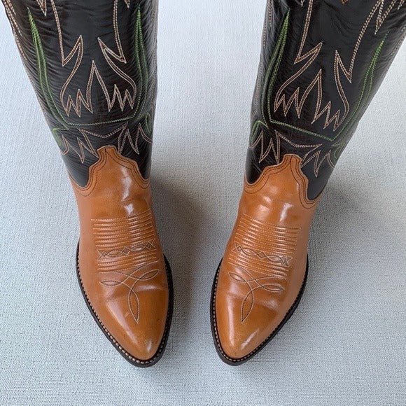 RALPH LAUREN X LUCCHESE Vintage Brown Leather Cowgirl Cowboy Western Boots - Botablu