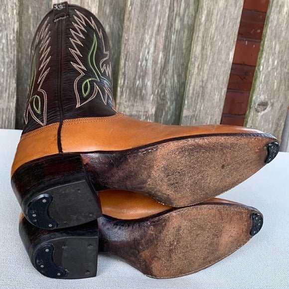 RALPH LAUREN X LUCCHESE Vintage Brown Leather Cowgirl Cowboy Western Boots - Botablu