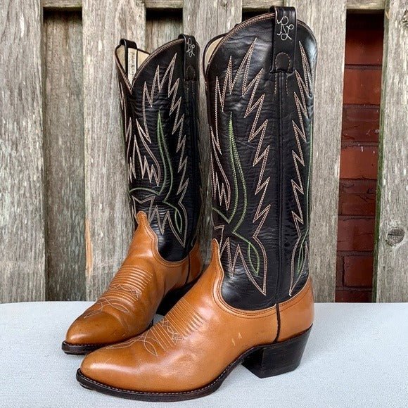 RALPH LAUREN X LUCCHESE Vintage Brown Leather Cowgirl Cowboy Western Boots - Botablu