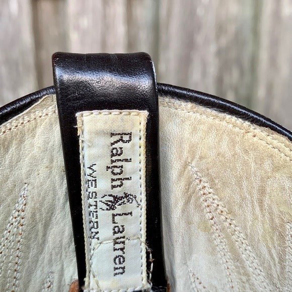 RALPH LAUREN X LUCCHESE Vintage Brown Leather Cowgirl Cowboy Western Boots - Botablu